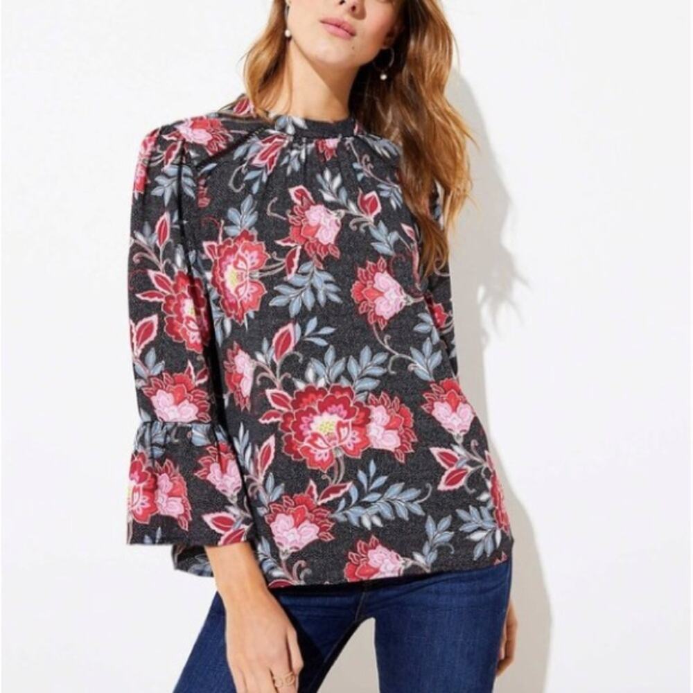 LOFT Ann Taylor Floral Garden Bell Sleeve Blouse Size L